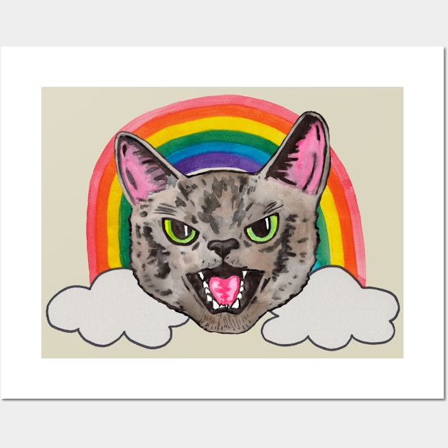 Kitty face with rainbow Wall Art by deadblackpony